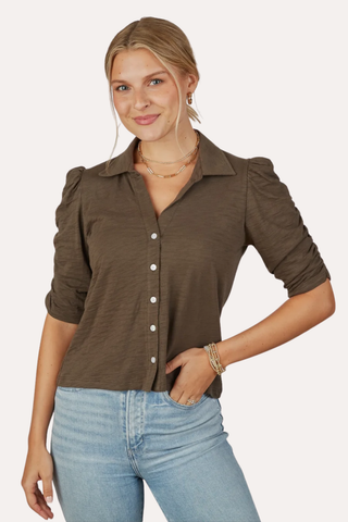 Grace Button-Up Elbow-Length Tee