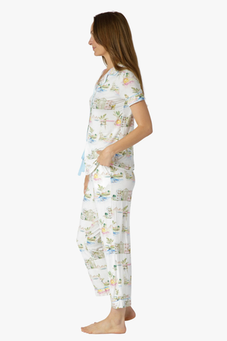 I Love Charleston Knit Button Down SS Top and Crop Pant Set - Rainbow Row Print