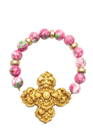 Pink and Green Rainflower Jasper with Andrea Cross Bracelet