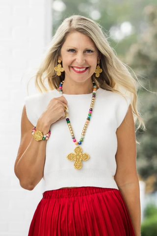 Multicolored Jade Double Strand with Jerusalem Cross Bracelet