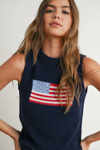 Flag Print Knitted Sleeveless Sweater