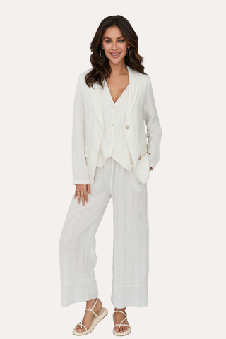 Texture Stripe Wide Leg Raw Edge Pants with Pockets