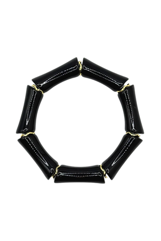 Black Acrylic Bamboo Bracelet with Gold Accents