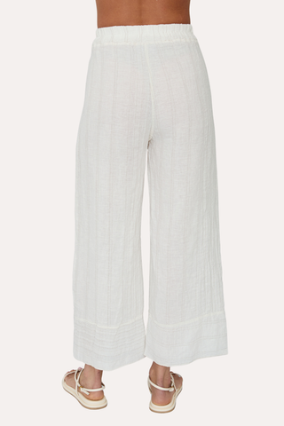 Texture Stripe Wide Leg Raw Edge Pants with Pockets