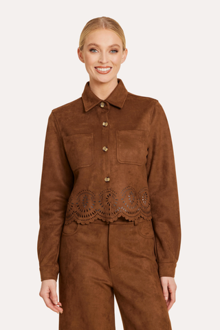 Faux Suede Laser Cut Pant Set