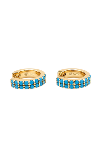 18K Gold and 925 Silver Turquoise Waterproof Huggie Earrings