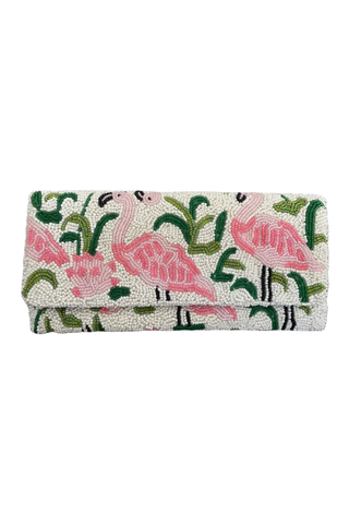 Flamingo Beaded Clutch