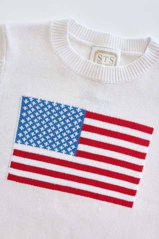 White Short Sleeve Flag Sweater