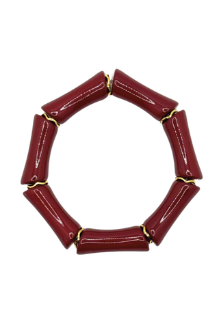 Maroon Acrylic Bamboo Bracelet with Gold Accents