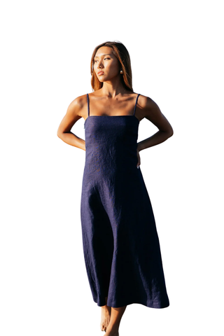 Margot Linen Maxi Dress - Navy