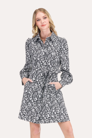 Button Flared Belt Dress