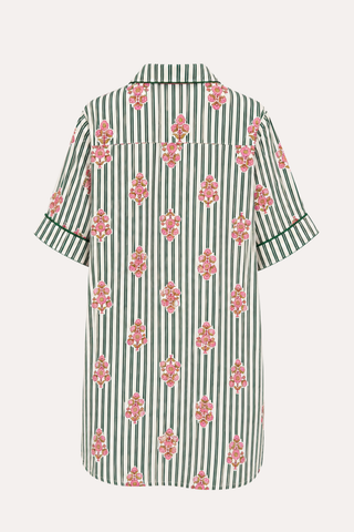 Stripe Floral Shirt Dress with Contrast Piping