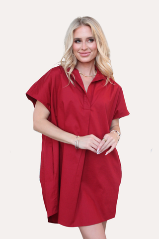 Solid Poplin V-Neck Signature Dress