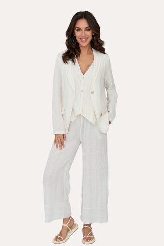 Texture Stripe Single Button Blazer with Flap Pockets