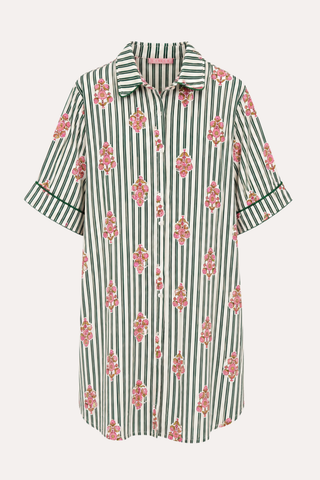 Stripe Floral Shirt Dress with Contrast Piping