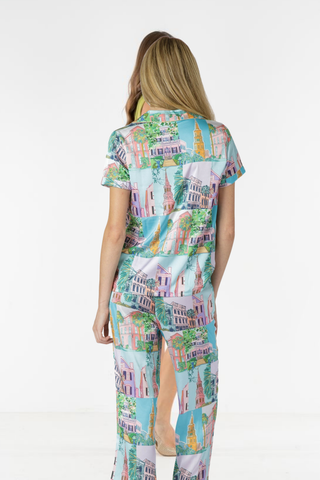 Charleston Pop Short Sleeve Top and Crop Pants Set