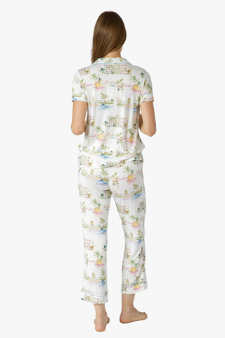I Love Charleston Knit Button Down SS Top and Crop Pant Set - Rainbow Row Print
