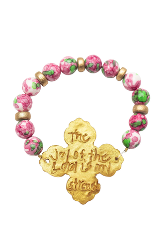 Pink and Green Rainflower Jasper with Andrea Cross Bracelet