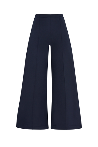 Navy Ponte Knit Wide Leg Pant: Cropped