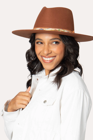 Farrah - Stiff Brim Fedora with Patterned Fabric Band