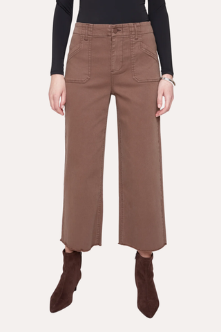 Wide Leg Crop Denim Pant - Chocolate