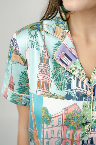 Charleston Pop Button Down Short Set - Charleston Print