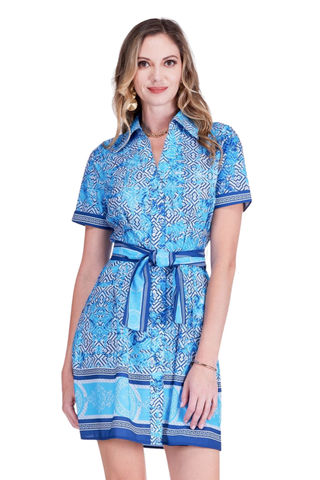 Collar Waist Pleated Shirt Dress