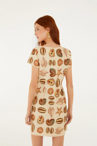 Sand Marine Shells Short Sleeve Mini Dress