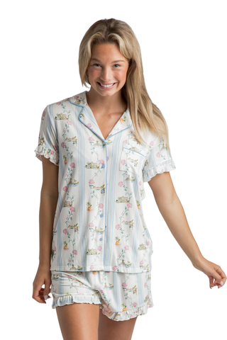 CHS Hydrangea Stripe Modal Short Set - Charleston Print