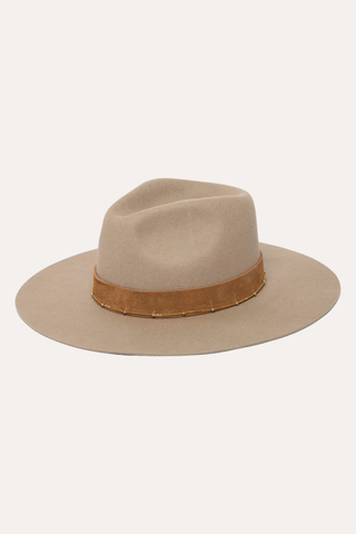 Loretta - Stiff Brim Fedora with Suede Band and Gold Chain