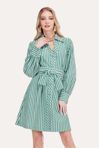 Collar Waist Pleated Shirtdress