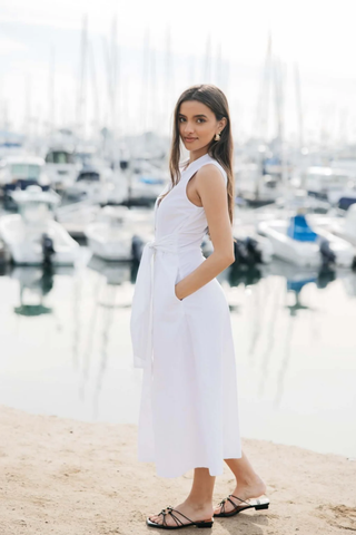 Marilyn Cotton Tie Dress - White