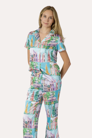 Charleston Pop Short Sleeve Top and Crop Pants Set