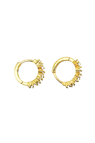 18K Gold & 925 Silver Baguette Huggie Earrings