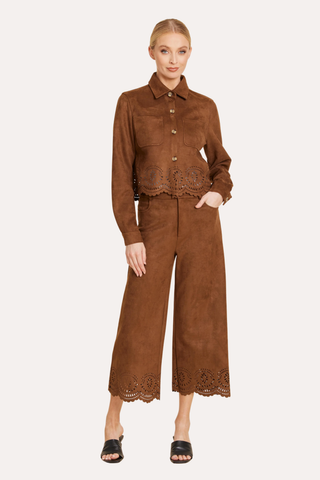 Faux Suede Laser Cut Pant Set