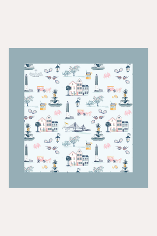 Charleston Icons Scarf 25x25" - Blue