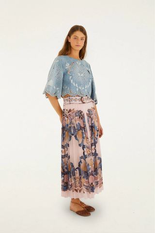 Sea Garden Scarf Pleated Maxi Skirt