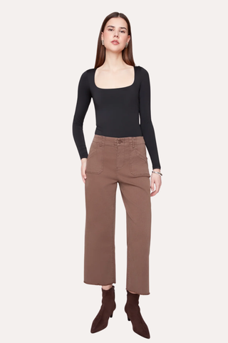 Wide Leg Crop Denim Pant - Chocolate