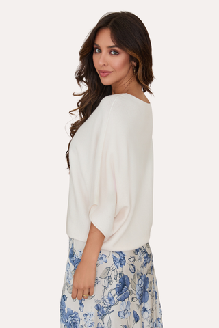 Crew Neck Batwing Sleeve Knit Top - Ivory