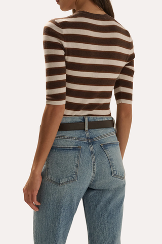 The Amelia Crewneck Top - Ganache Stripe