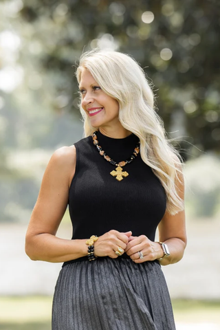 Black Onyx Double with Andrea Cross Bracelet