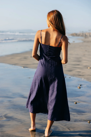 Margot Linen Maxi Dress - Navy