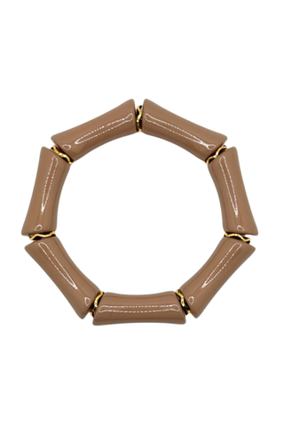 Taupe Acrylic Bamboo Bracelet with Gold Accents