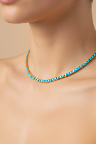 3mm Turquoise & 18k Gold Tennis Necklace