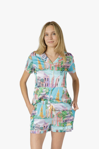 Charleston Pop Button Down Short Set - Charleston Print