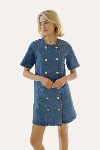 Denim Short Sleeve Button Front Dress