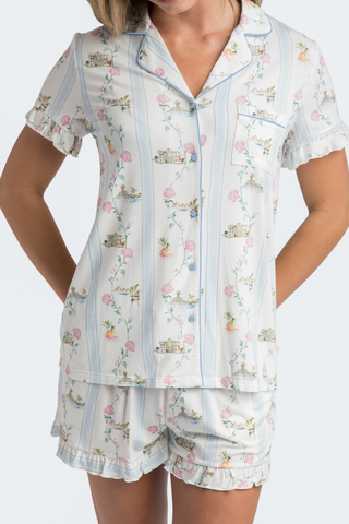 CHS Hydrangea Stripe Modal Short Set - Charleston Print