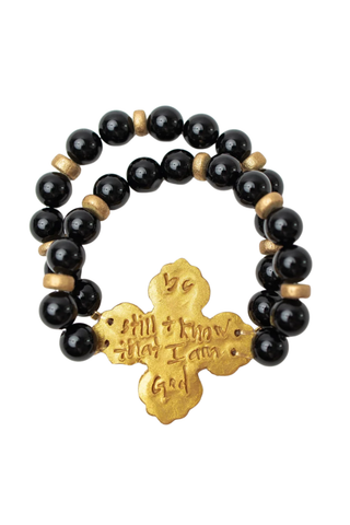 Black Onyx Double with Andrea Cross Bracelet