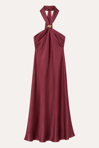 Solid Satin Halter Maxi Dress - Orchid