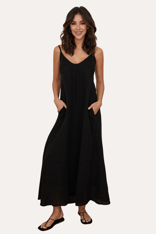 Spaghetti Adjustable Strap Maxi Dress w/ Pockets
